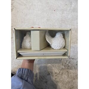 Ceramic Turkey Salt & Pepper‎ Set With Tray White New In Box Thanksgiving